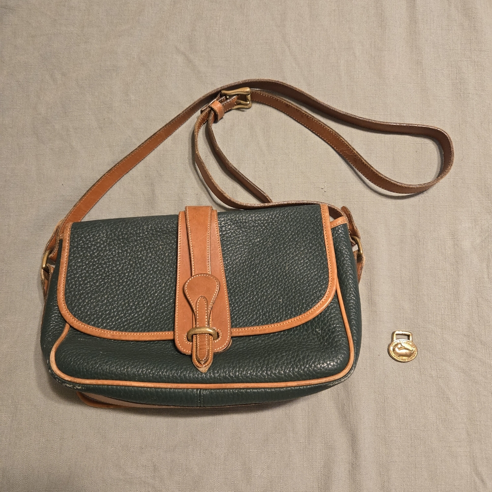 Dooney & Bourke Green and Tan Crossbody Bag with Leather Trim
